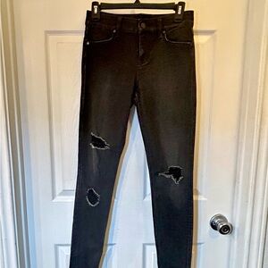Level 99 Soft Black Distressed Skinny Jeans with Stretch